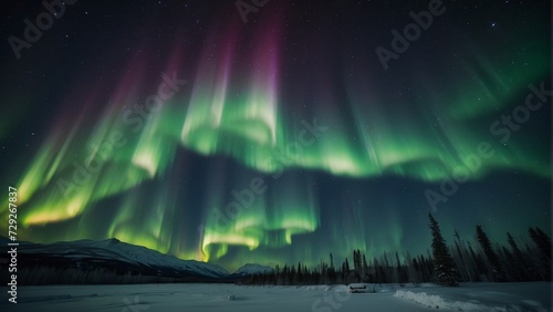 Aurora borealis, northern lights over the mountains in winter © i7 Binno