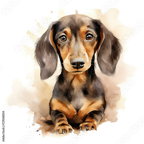 Dachshund. Realistic watercolor dog illustration. Funny doggy drawing template. Art for card, poster and other. Illustration of dog on white background