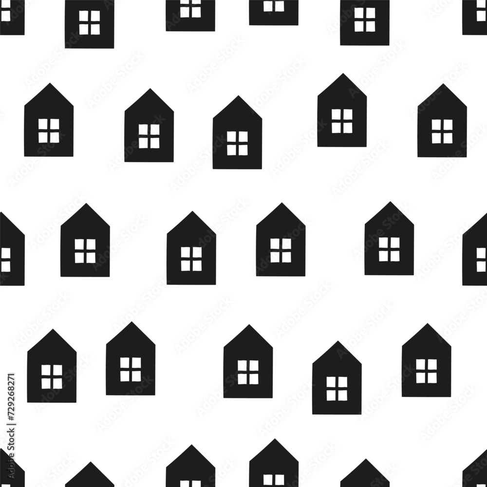 Seamless pattern with black doodle houses Seamless pattern with black doodle houses