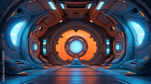 Fototapeta Naklejka Na Ścianę i Meble -  3D cartoon alien ship interior empty background