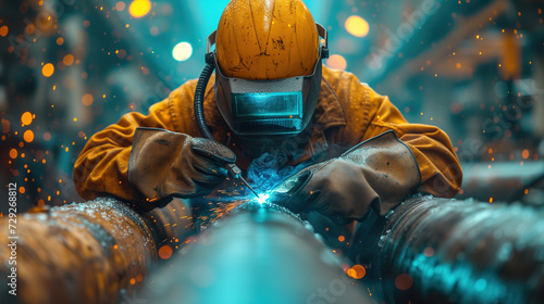 Skilled welder at work in industrial setting Generative AI image