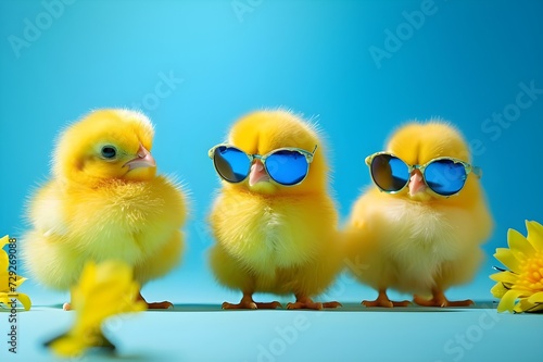 little chicken with sky, Chicks Wearing Sunglasses in a Playful Light