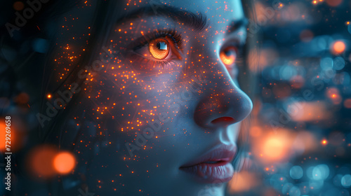 Woman in Technology and AI Revolutionizing Digital Innovation Worldwide. Female Engineer Navigating the artificial intelligence Landscape of Explore the Future, Tomorrow, and Futuristic Concepts.