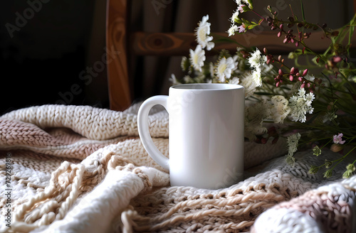 Wallpaper Mural Rustic Elegance: Blank White Mug Mockup with Leaves & Flowers  Torontodigital.ca