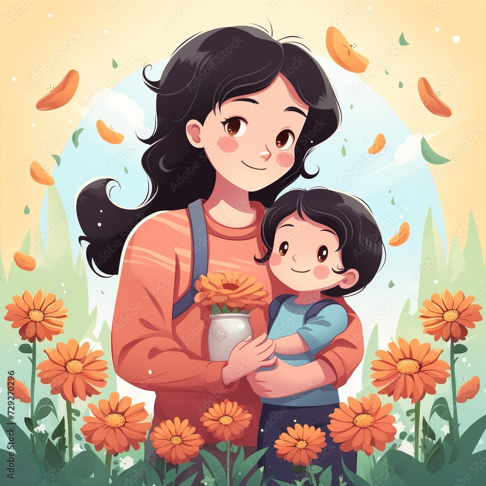 hand drawn flat illustration of happy mother's day hand drawn flat illustration of happy mother's day