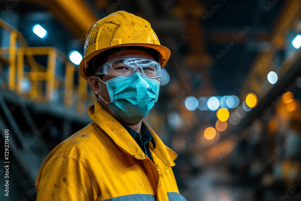 Industrial worker in yellow hardhat with safety gear Generative AI image Industrial worker in yellow hardhat with safety gear Generative AI image