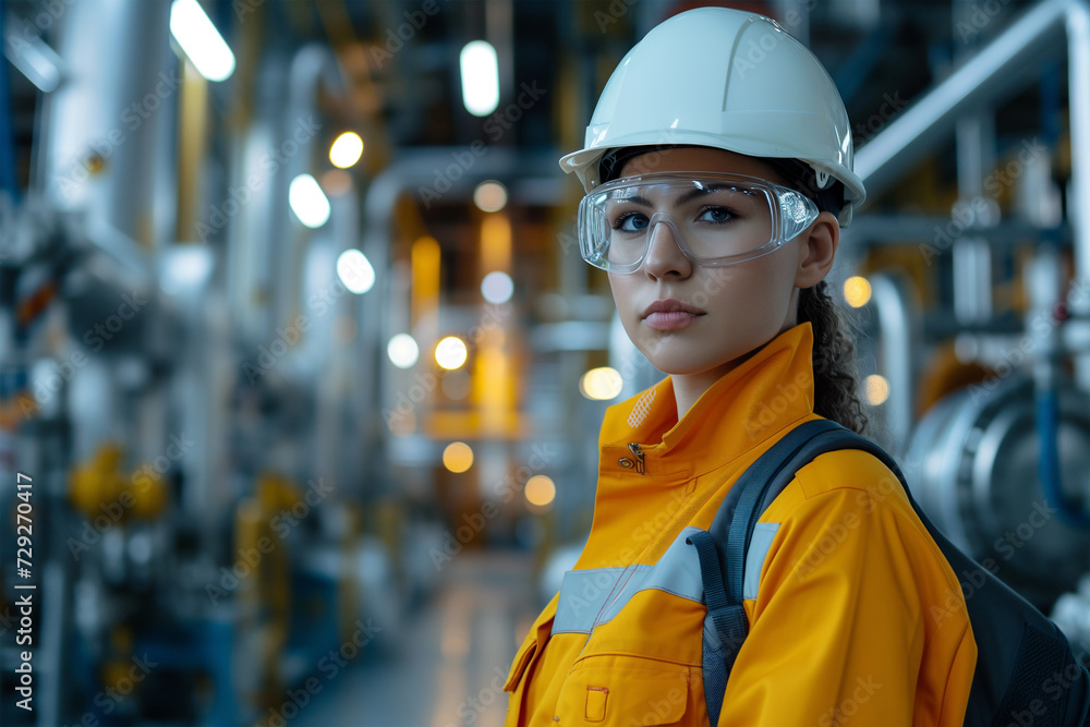 Woman Engineer in Industrial Setting Generative AI image Woman Engineer in Industrial Setting Generative AI image