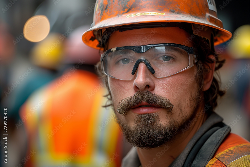 Close-up portrait of a focused construction worker Generative AI image Close-up portrait of a focused construction worker Generative AI image
