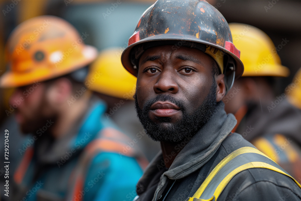 Focused construction worker in hard hat on site Generative AI image Focused construction worker in hard hat on site Generative AI image