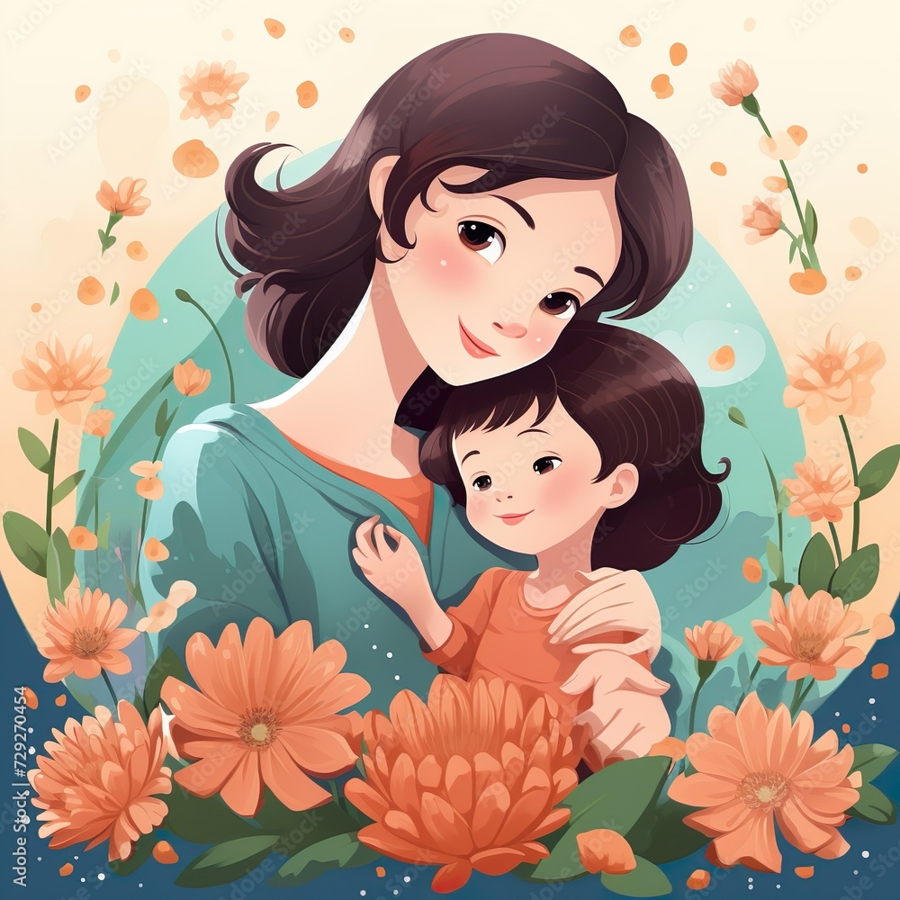 hand drawn flat illustration of happy mother's day hand drawn flat illustration of happy mother's day