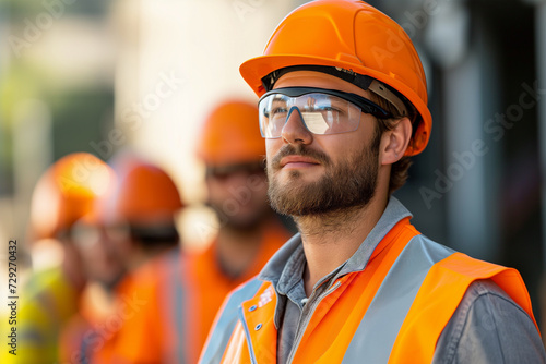 Construction worker in reflective vest and safety helmet Generative AI image
