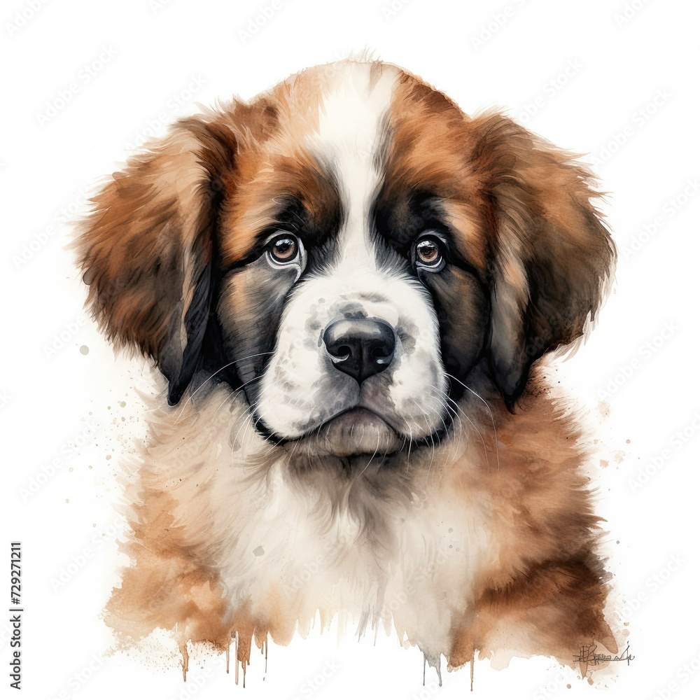 Caucasian Shepherd Dog. Realistic watercolor dog illustration. Funny doggy drawing template. Art for card, poster and other. Illustration of dog on white background