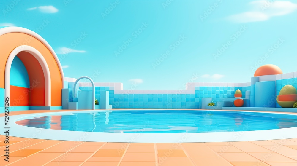 an empty 3D cartoon swimming pool background an empty 3D cartoon swimming pool background