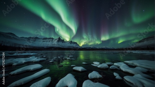 Aurora borealis  northern lights over the mountains in winter