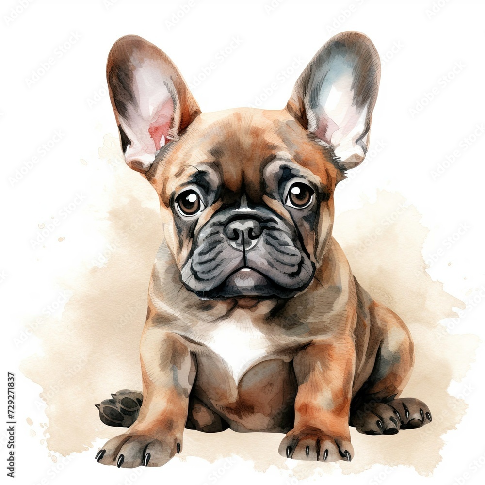 Bulldog. Realistic watercolor dog illustration. Funny doggy drawing template. Art for card, poster and other. Illustration of dog on white background