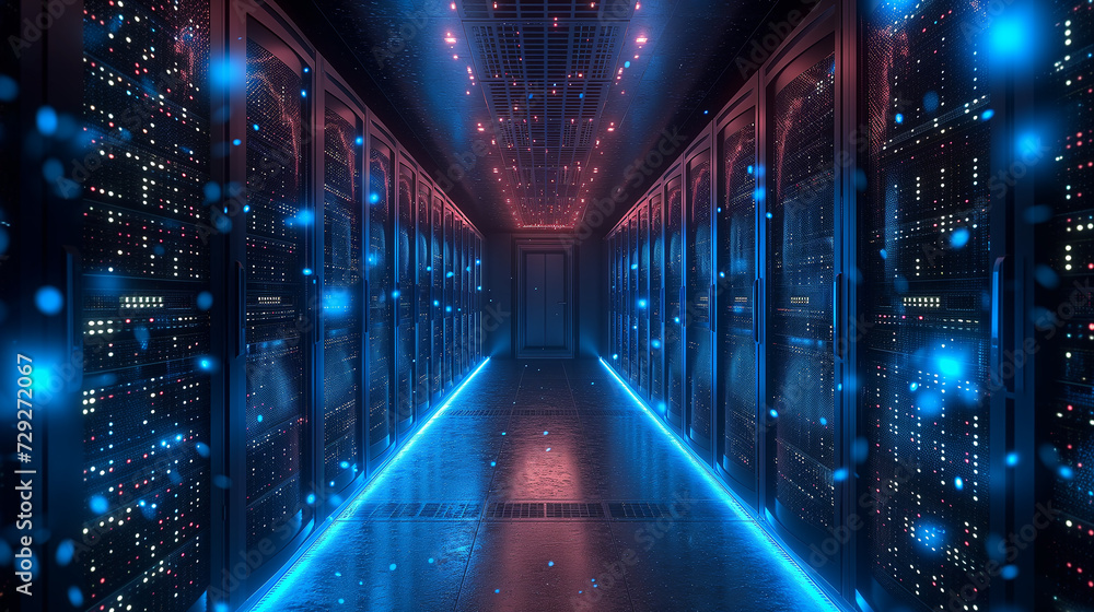 The elegance of data management: rows of server racks illuminated with precision The elegance of data management: rows of server racks illuminated with precision