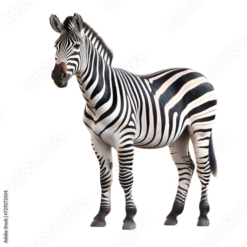 Full body portrait of a zebra standing  png file of isolated cutout on transparent background