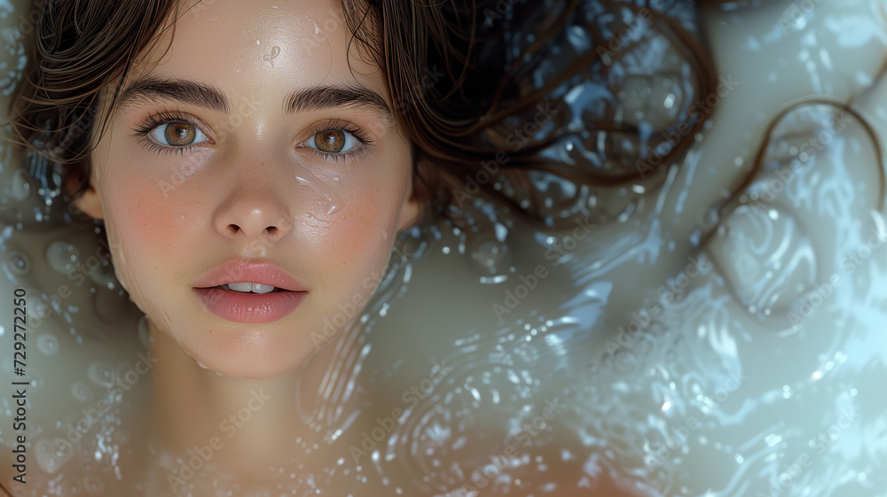 Close-up portrait of a beautiful young model taking a bath. Close-up portrait of a beautiful young model taking a bath.