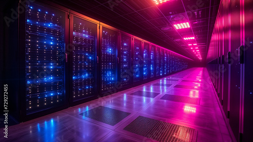 A futuristic vision of data security  a server room with racks emitting a celestial glow