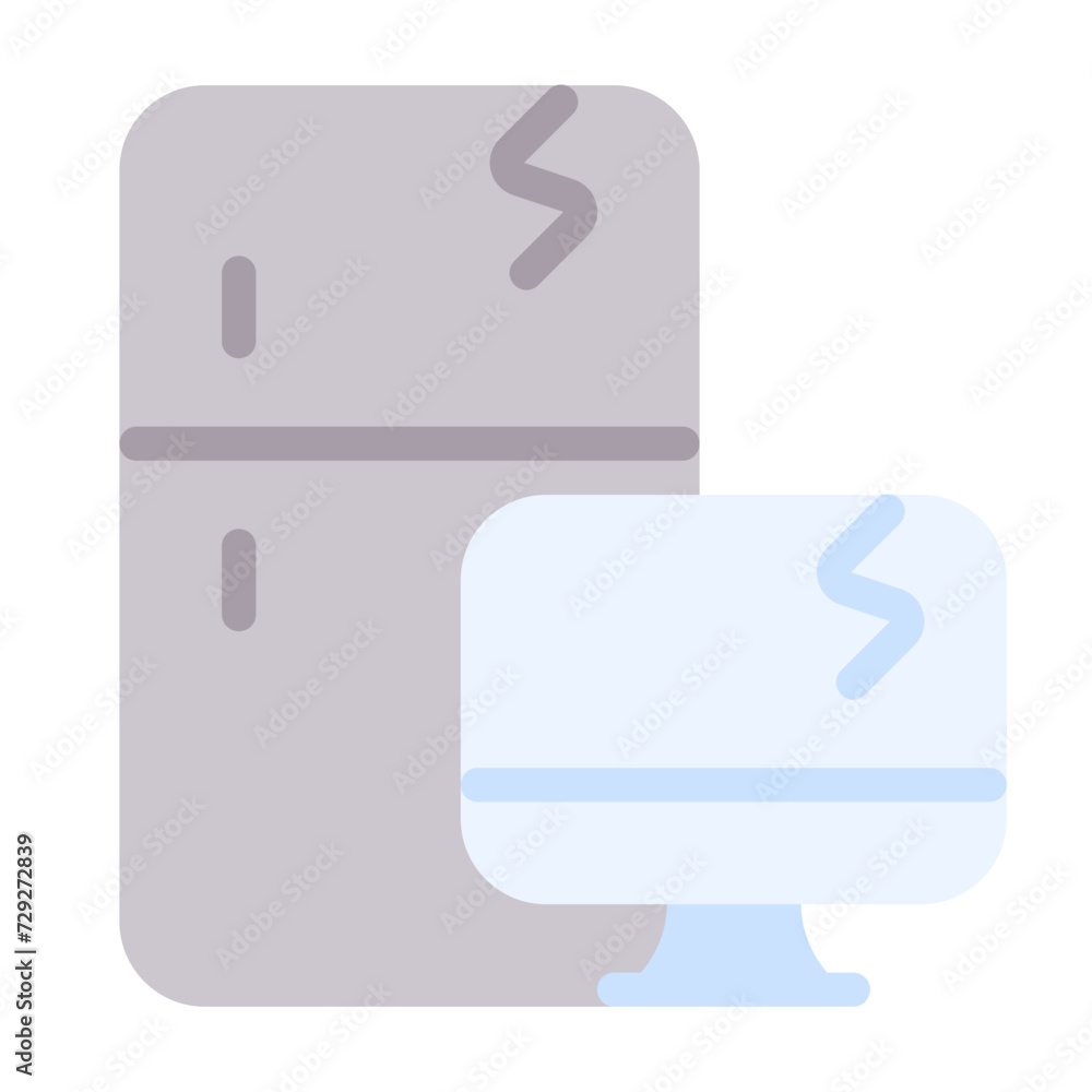 Broken electronic device icon with flat color style Broken electronic device icon with flat color style