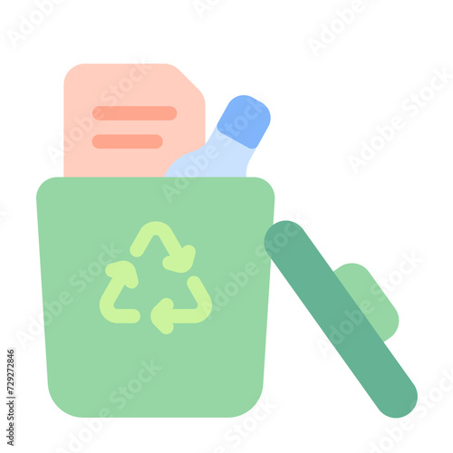 Recycle trash bin icon with flat color style