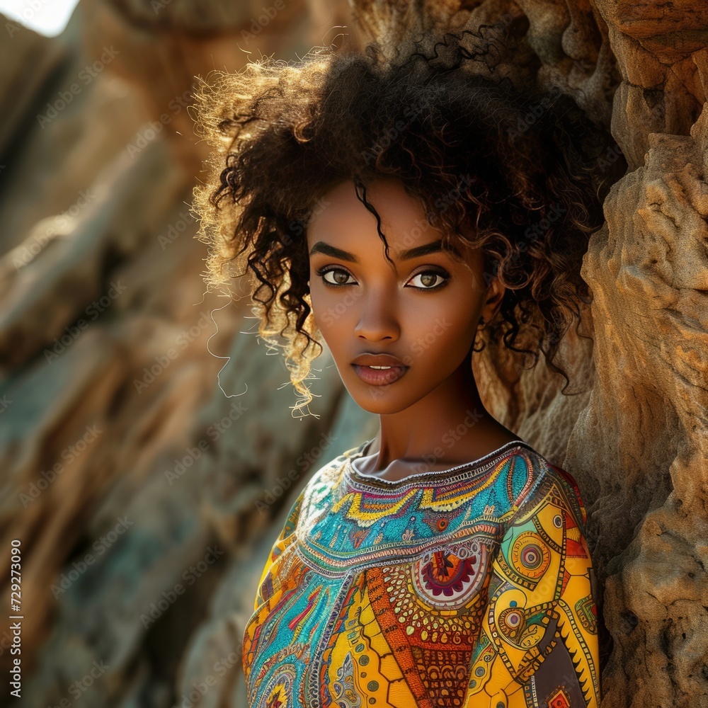 Beautiful african american woman with afro hairstyle in traditional ...