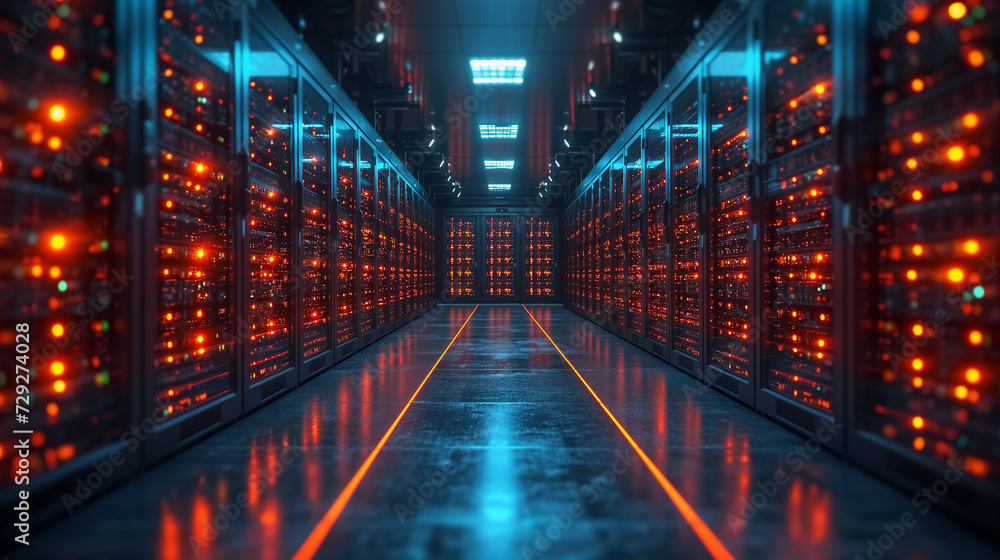 A sanctuary of data safety: server racks aglow with purpose in secure room