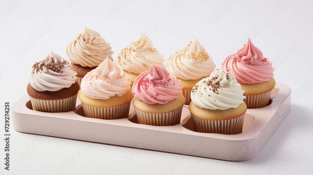 a box of cupcakes with cream and sprinkles