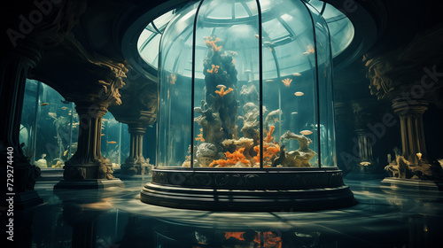  a large aquarium with a lot of fish inside 