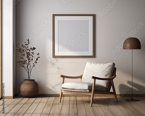 Stylish Furniture Mockup in 3D Room with Empty Frame