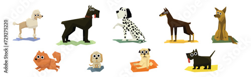Different Dog Pet Breeds Flat Icon Vector Set