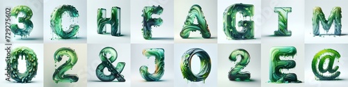 Green glass 3D Lettering Typeface. AI generated illustration