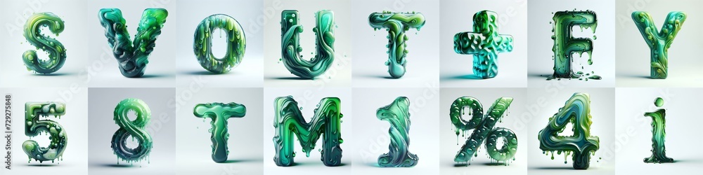 Green glass 3D Lettering Typeface. AI generated illustration - obrazy, fototapety, plakaty 