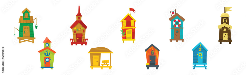 Beach Cabin and Fishing House or Hut Vector Set Beach Cabin and Fishing House or Hut Vector Set