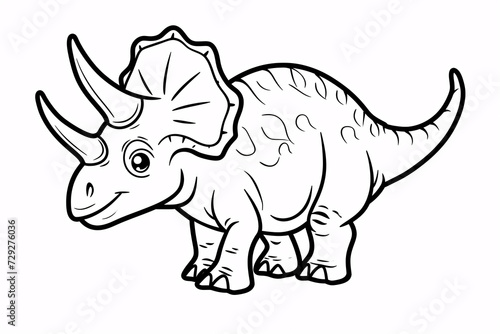 Triceratops Dinosaur Black White Linear Doodles Line Art Coloring Page, Kids Coloring Book