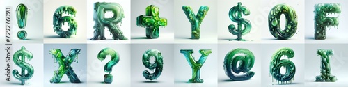 Green glass 3D Lettering Typeface. AI generated illustration photo
