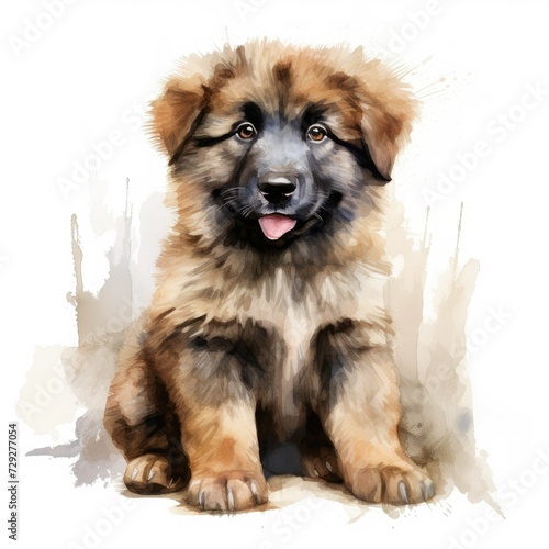 Caucasian Shepherd Dog. Realistic watercolor dog illustration. Funny doggy drawing template. Art for card, poster and other. Illustration of dog on white background