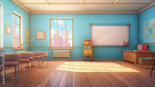 empty background, a classroom, 3D cartoon