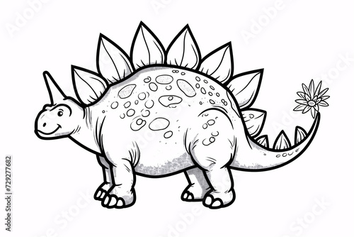 Stegosaurus Dinosaur Black White Linear Doodles Line Art Coloring Page  Kids Coloring Book