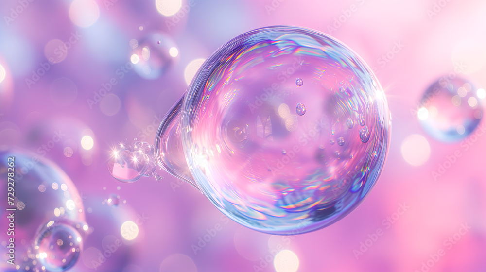 Floating bubbles on a pink bokeh background, ideal for wallpaper.