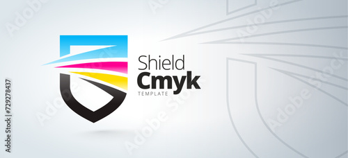 Shield CMYK lines color Logo Printing theme. Template design vector. White background.