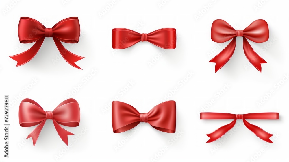 set of different red ribbons, on a white isolated background Generative AI