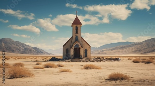 church in the middle of the desert during the day. generative ai photo