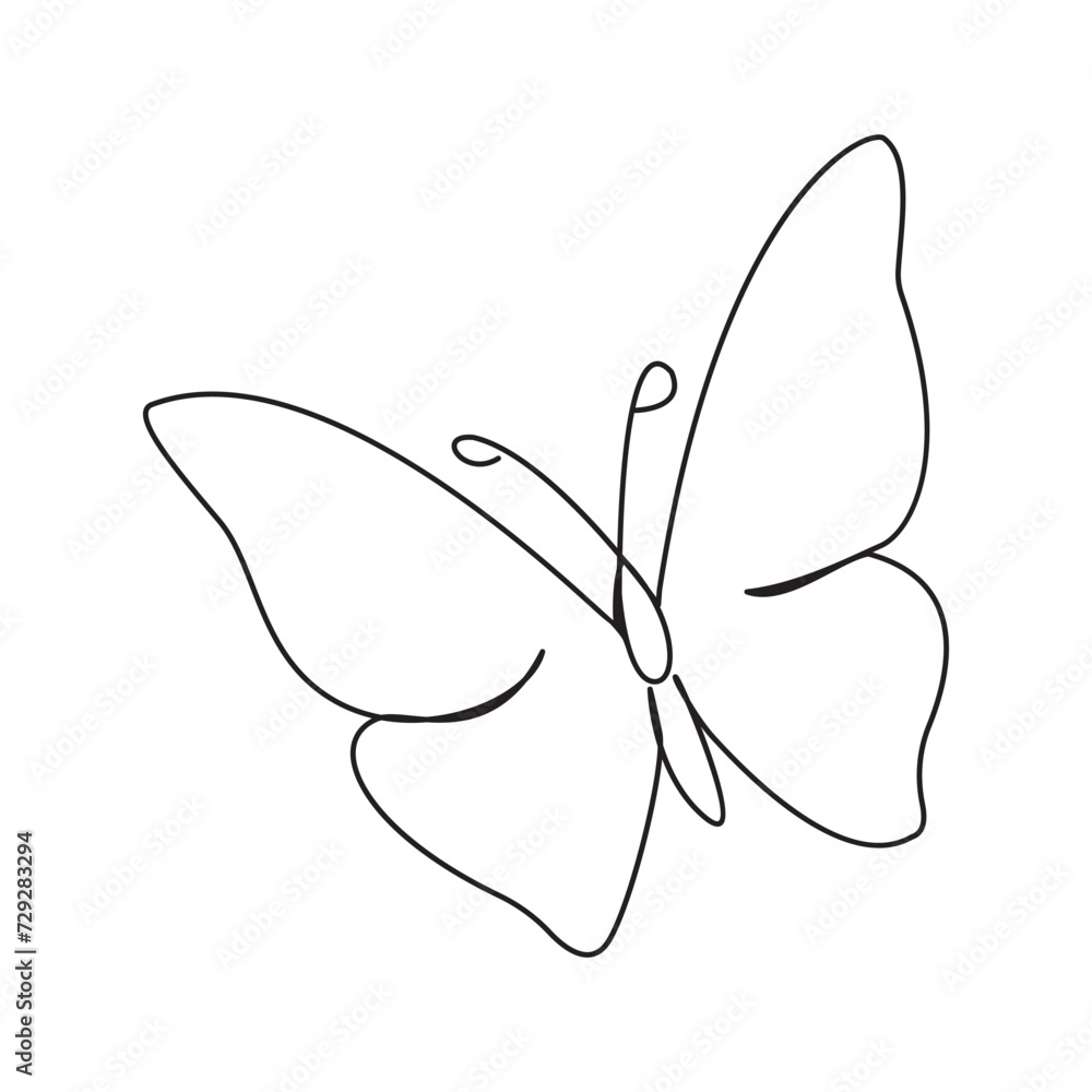 Butterfly  single continuous one line out line vector art  drawing  and tattoo design