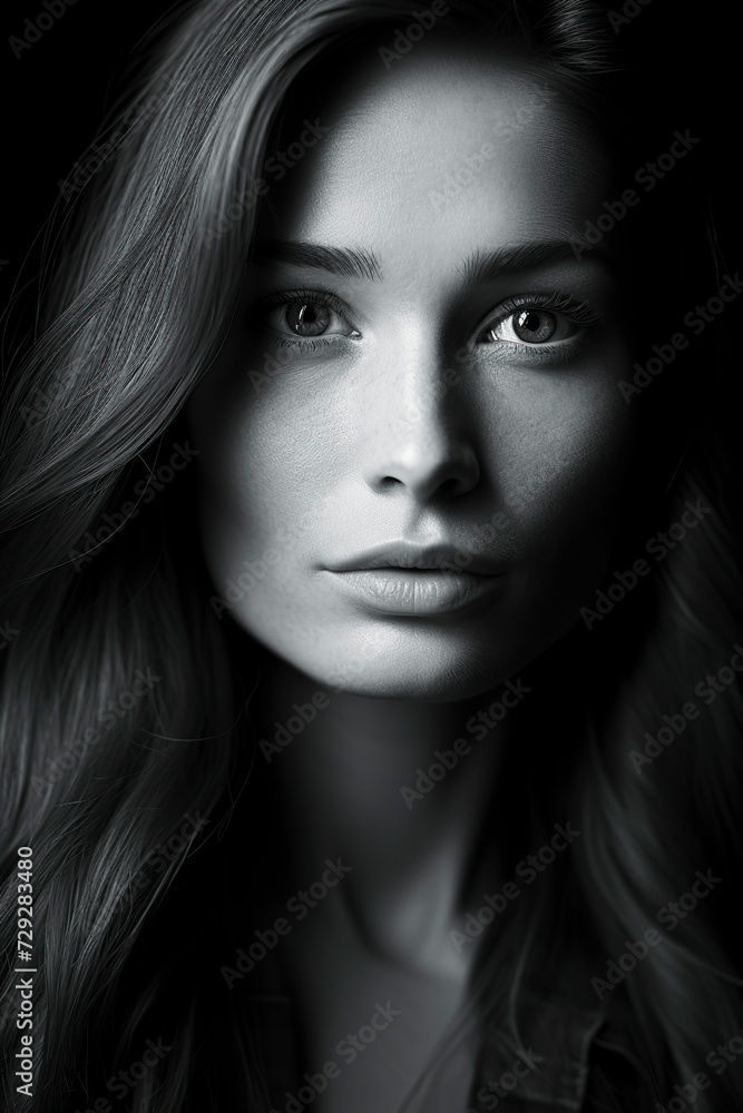 portrait of a brunette woman in black and white, ai generative portrait of a brunette woman in black and white, ai generative