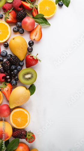 Summer background made of fruits and space area  food summer  food concept. Healthy food background with copy space area for text. Frame Fruits Background