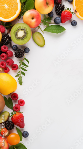 Summer background made of fruits and space area  food summer  food concept. Healty food background with copy space area for text.