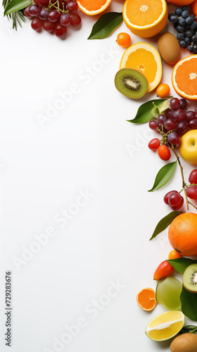 Summer background made of fruits and space area, food summer, food concept. Healty food background with copy space area for text.