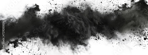 Explosive Burst of Charcoal Powder on White Background.