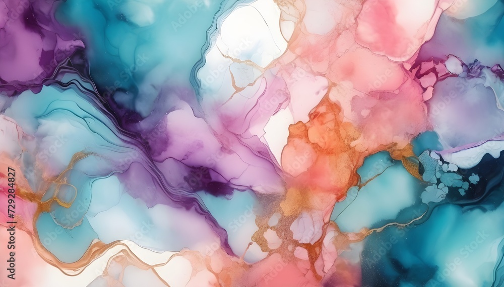 Abstract alcohol ink background, unique colored marble, wide graphic design for print and business